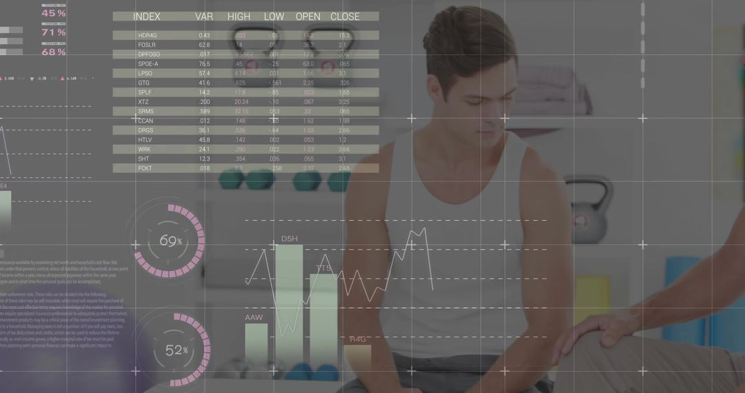 Physical Therapist Assessing Knee Injury with Futuristic Data Overlays