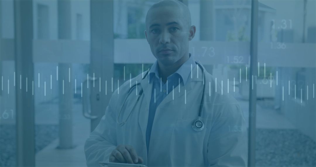 Doctor Analyzing Medical Data on Tablet in Hospital Setting