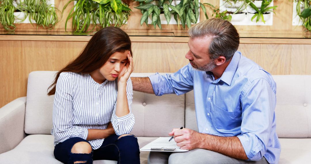 Experienced Therapist Comforting Distressed Female Patient in Counseling Session - Free Images, Stock Photos and Pictures on Pikwizard.com