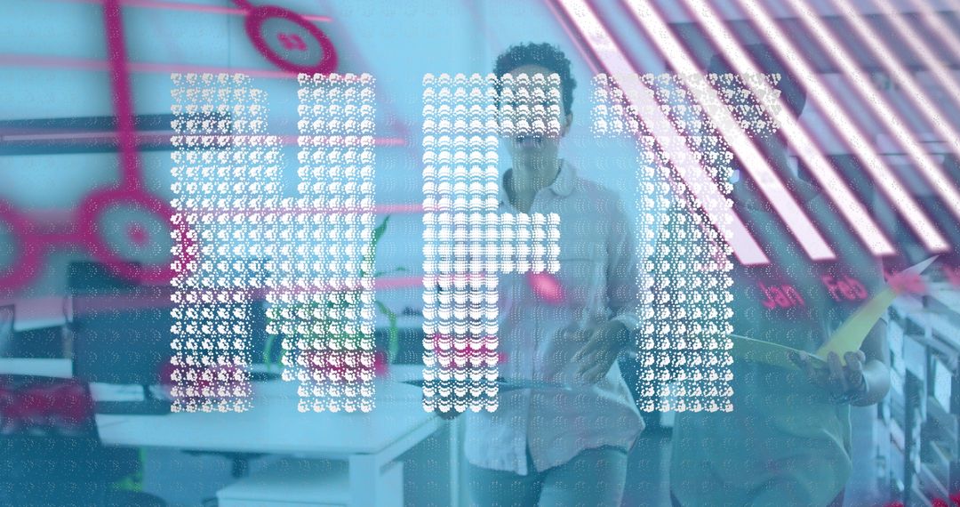 NFT Concept Overlay on Office Setting