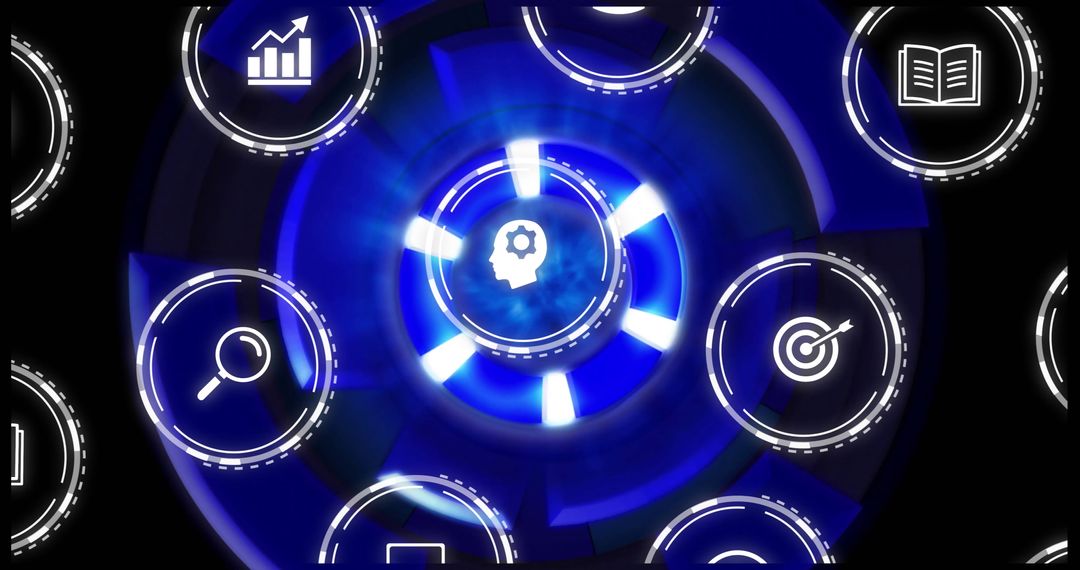 Futuristic Technology Icons with Rotating Gears