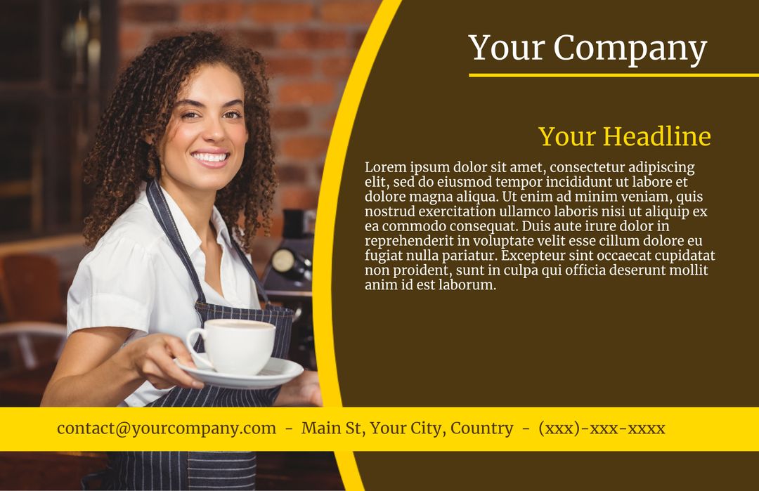 Friendly Barista Smiling Holding Coffee Cup in Cafe