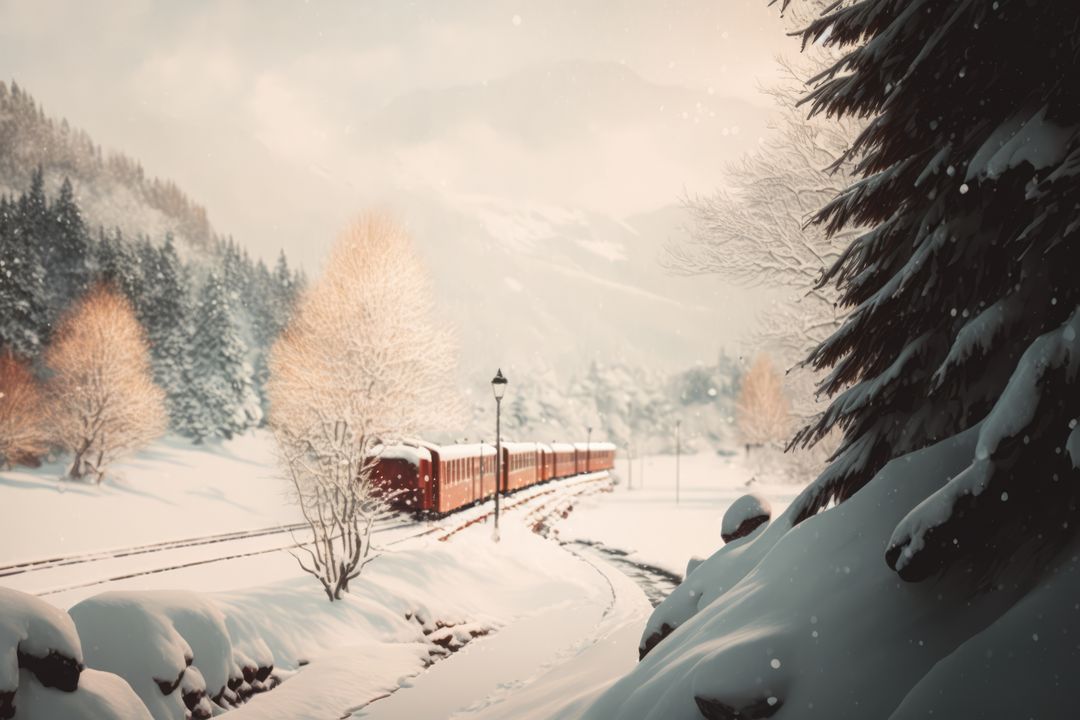 Scenic Winter Train in Snowy Mountain Landscape - Free Images, Stock Photos and Pictures on Pikwizard.com