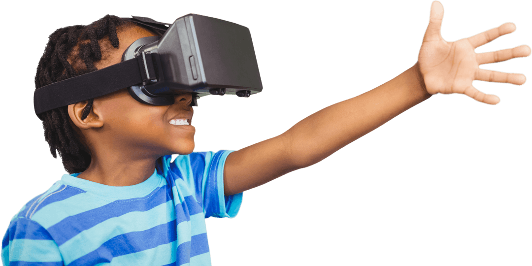 Joyful Boy Experiencing Virtual Reality on Transparent Background