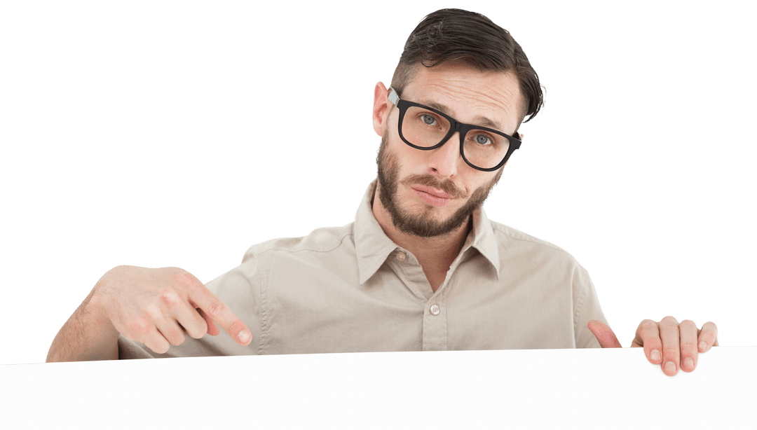 Transparent Geeky Hipster Pointing at Signboard