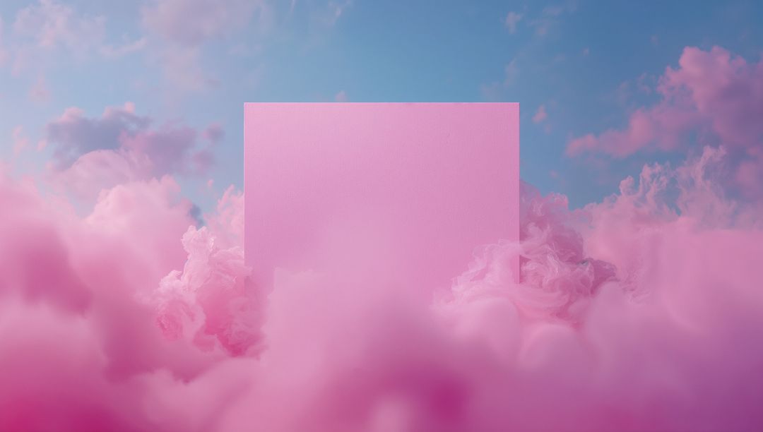 Floating Pastel Pink Panel in Surreal Cloudscape