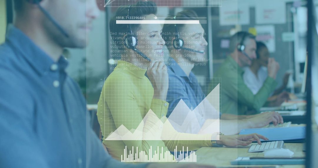 Data Analytics Overlaying Customer Service Team Collaborating