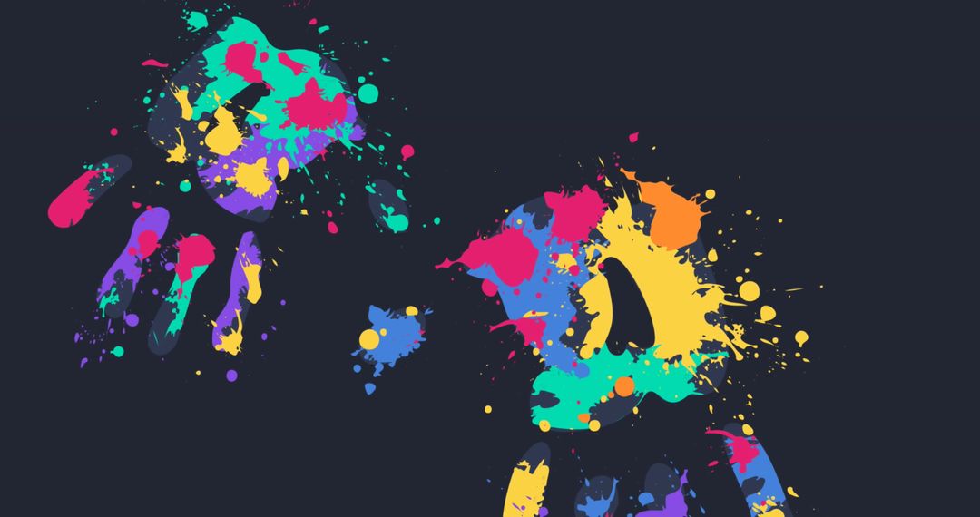Vibrant Multicolored Handprints on Dark Background