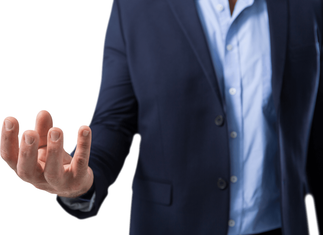 Transparent Business Presentation Gesture with Open Hand
