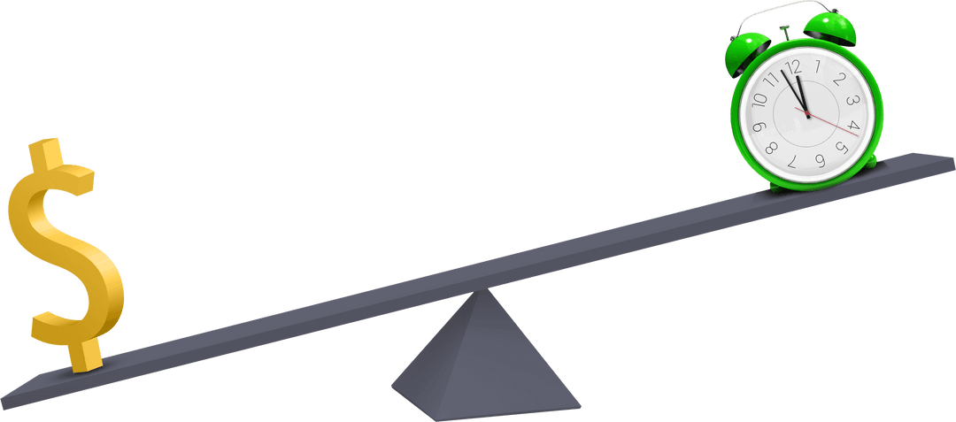 Dollar Sign and Clock Balancing on Seesaw Transparent Digital Illustration