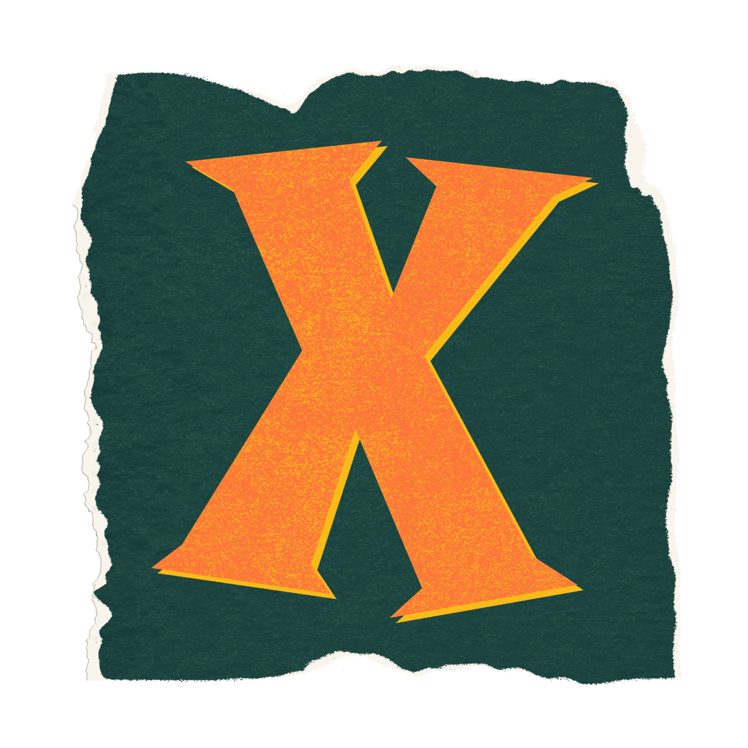 Transparent Uppercase X on Torn Textured Paper with Yellow Shadow