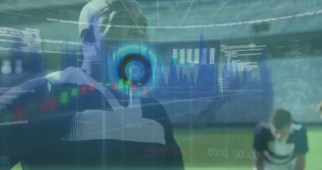 Rugby Players Analyzed by Digital Interface in Stadium