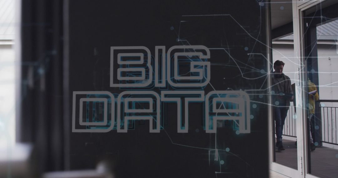 Modern Office Hallway with Big Data Digital Overlay