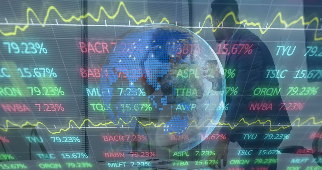 Global Stock Market Trends with Overlay of World Map and Data Graphs - Free Images, Stock Photos and Pictures on Pikwizard.com