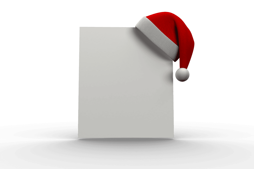 White Card with Santa Hat on Transparent Background for Christmas Mockups