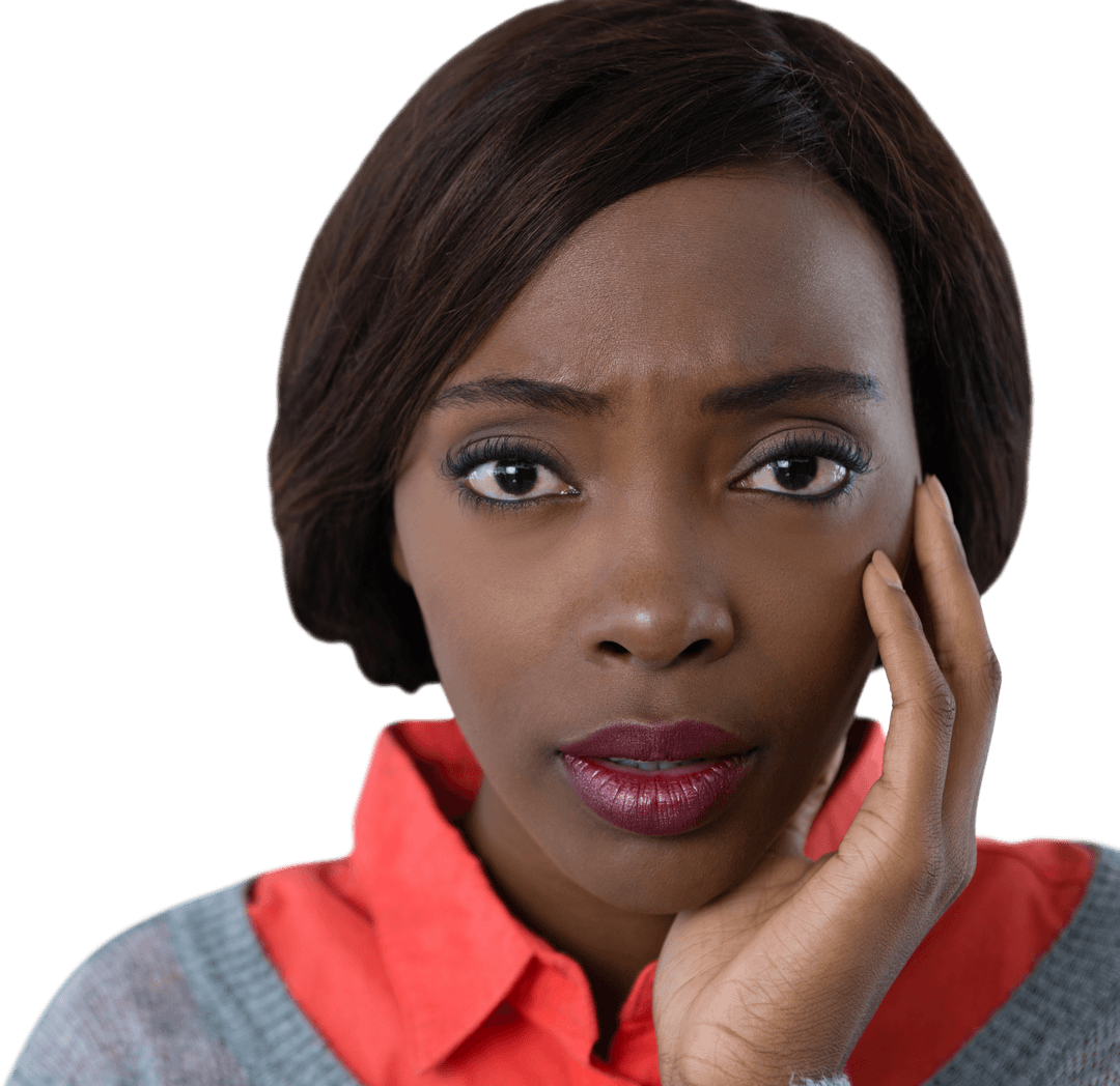 Transparent Portrait of Surprised Woman with Hand on Chin