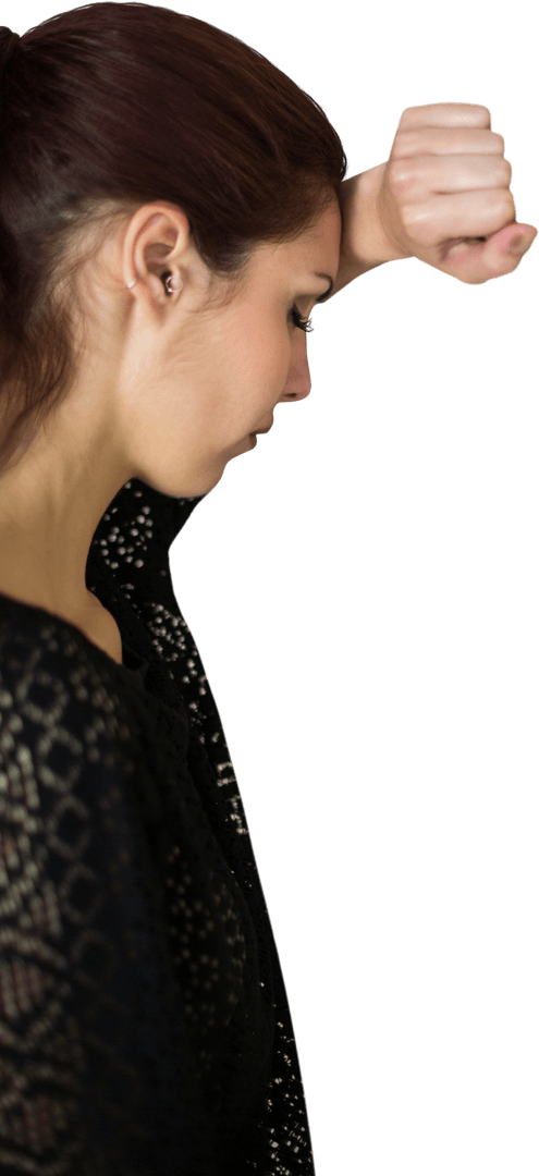 Contemplative Woman with Eyes Closed against Transparent Background