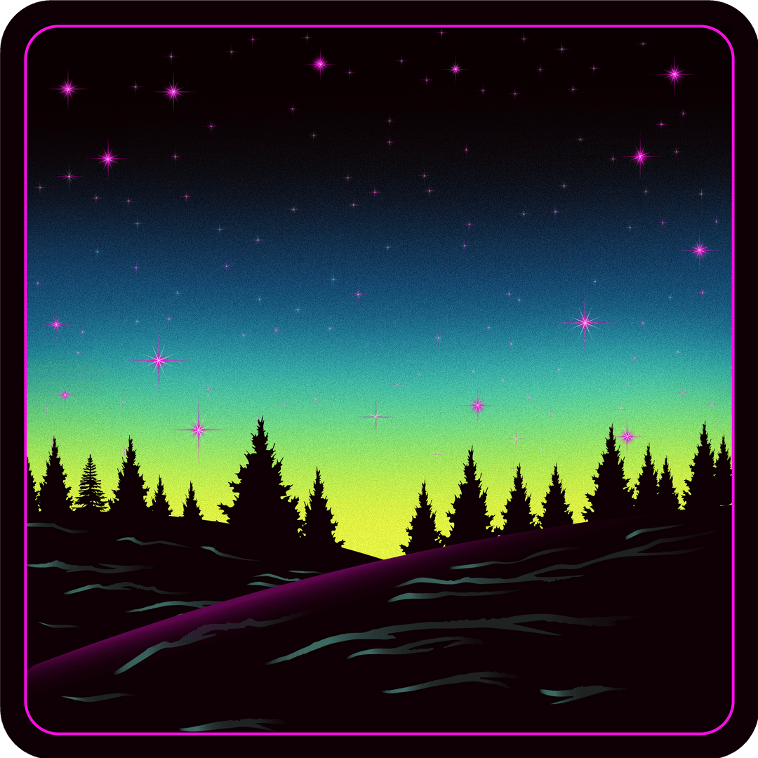Magenta Stars Over Tree Silhouettes on Transparent Night Landscape