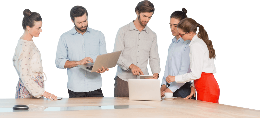 Transparent Business Team Collaborating in Office Meeting