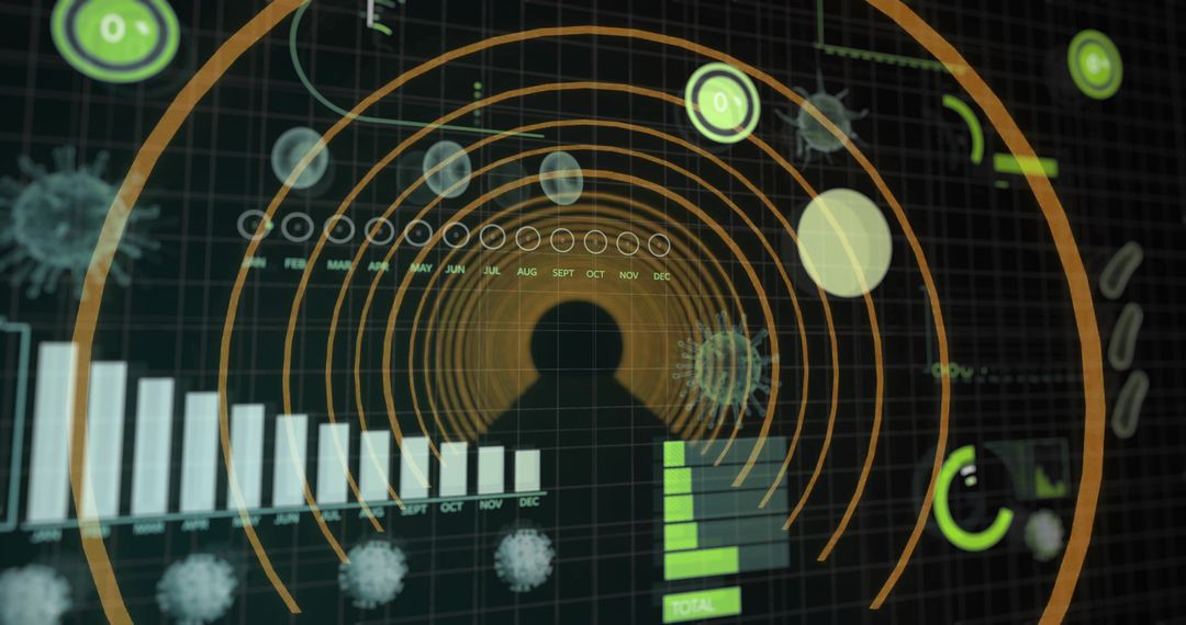 Futuristic Data Dashboard with Monthly Analytics and Virus Icons