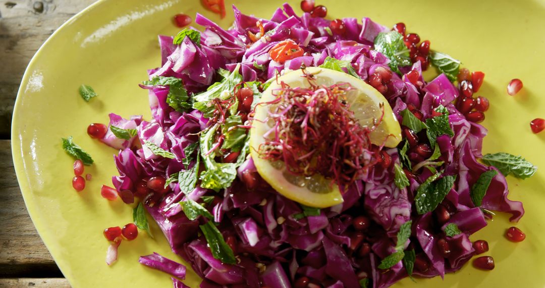 Fresh Red Cabbage Salad with Lemon and Pomegranate Seeds - Free Images, Stock Photos and Pictures on Pikwizard.com