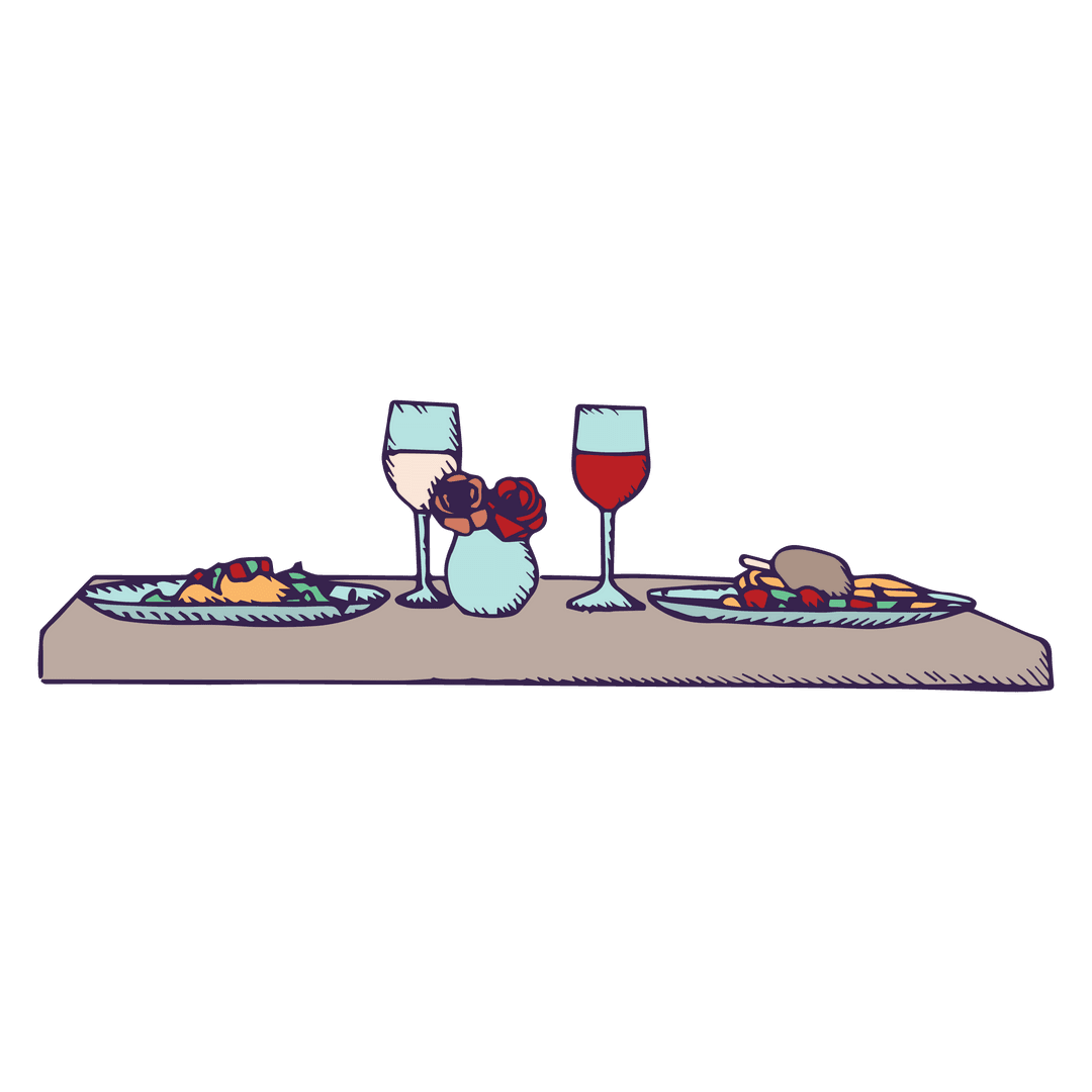 Elegant Table Setting with Wine and Dishes on Transparent Background