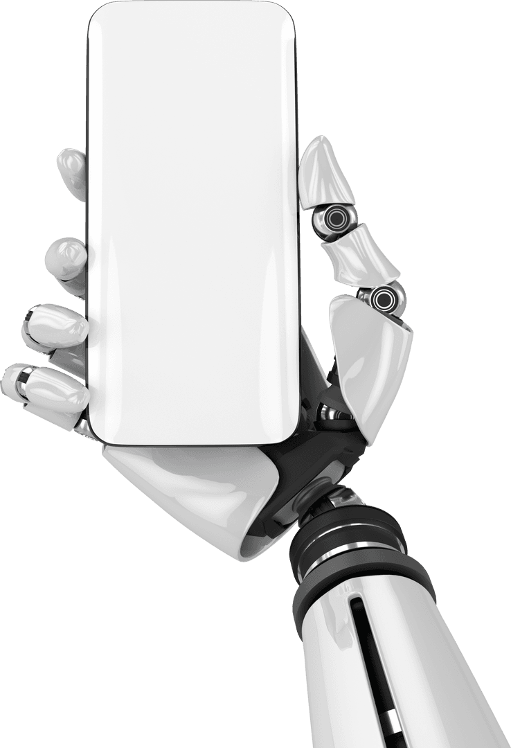 Robot Hand Holding Smartphone on Transparent Background