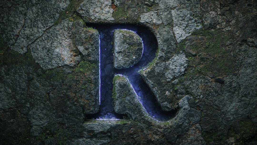 Rustic Stone Letter R With Mystical Blue Glow