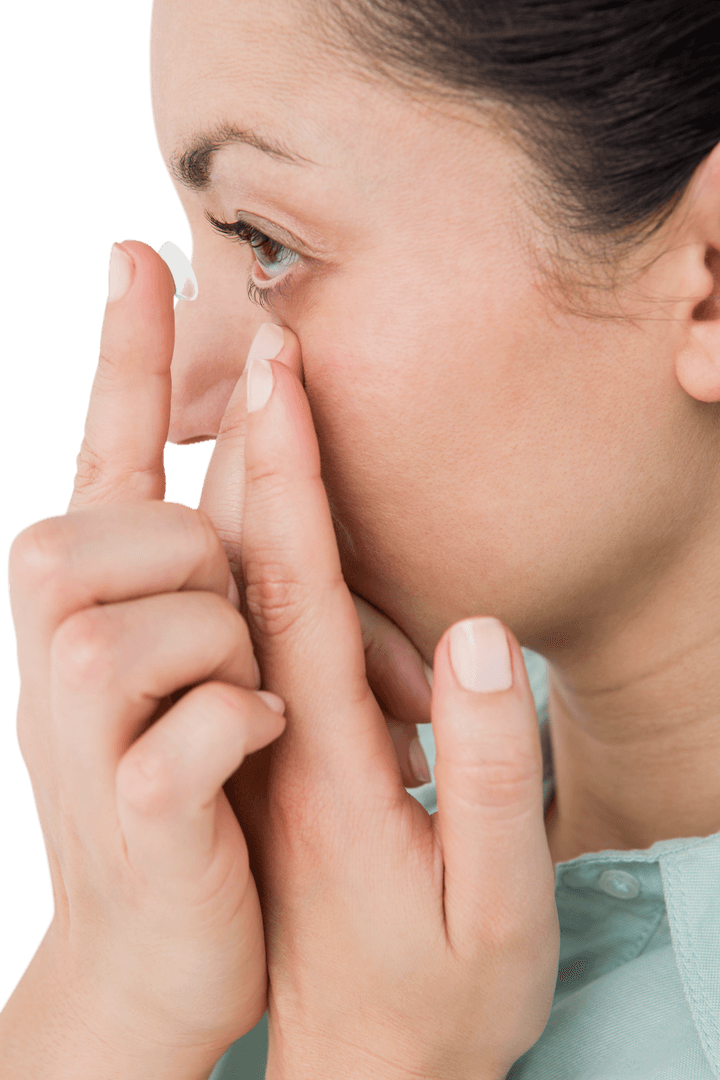 Transparent Image: Woman Applying Contact Lens