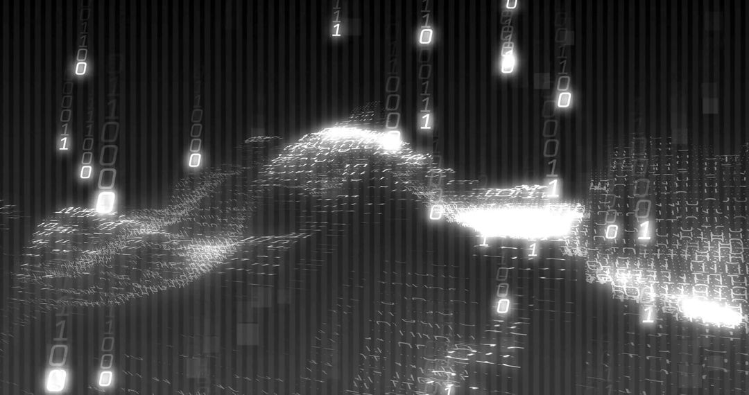 Binary Code Waves in Cyberspace Futuristic Data Visualization