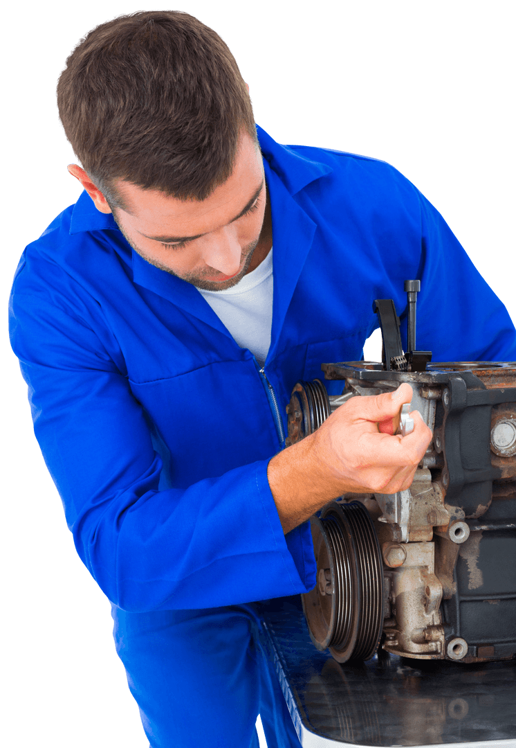 Transparent Background Male Mechanic Repairing Car Engine