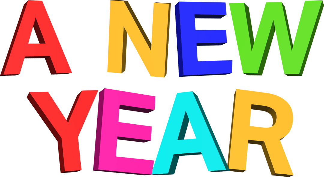 Colorful New Year Text Illustration on Transparent Background