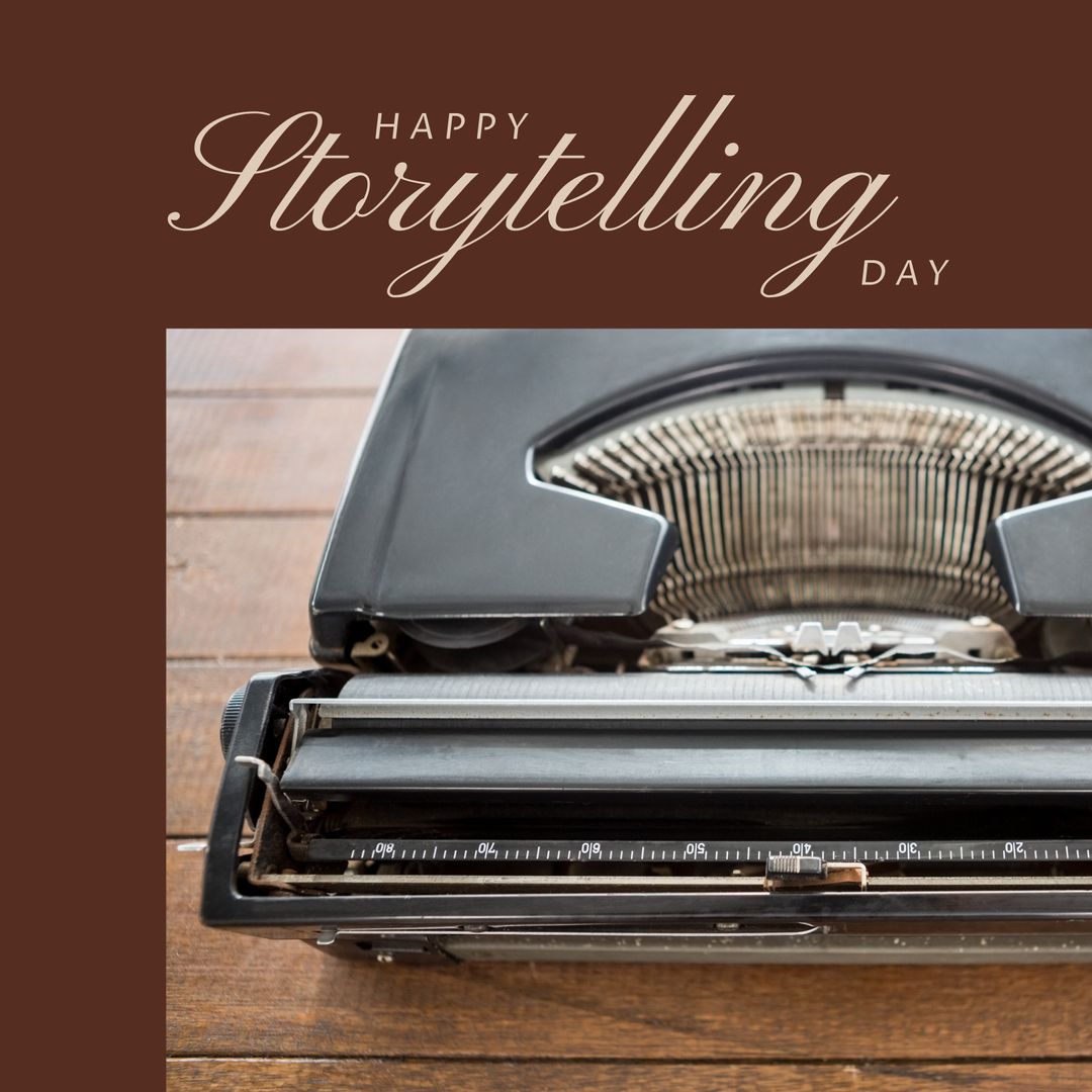 Happy Storytelling Day with Antique Typewriter on Wooden Table