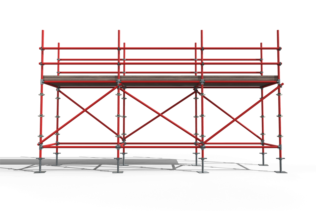 Red Transparent 3D Construction Scaffold with Planks