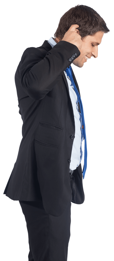 Happy Businessman Scratching Head on Transparent Background