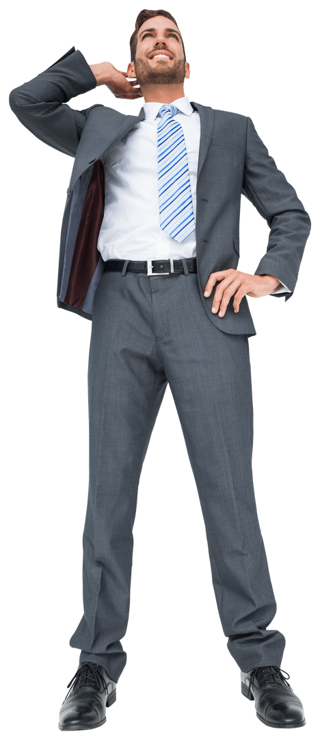 Confident Businessman Smiling While Standing on Transparent Background