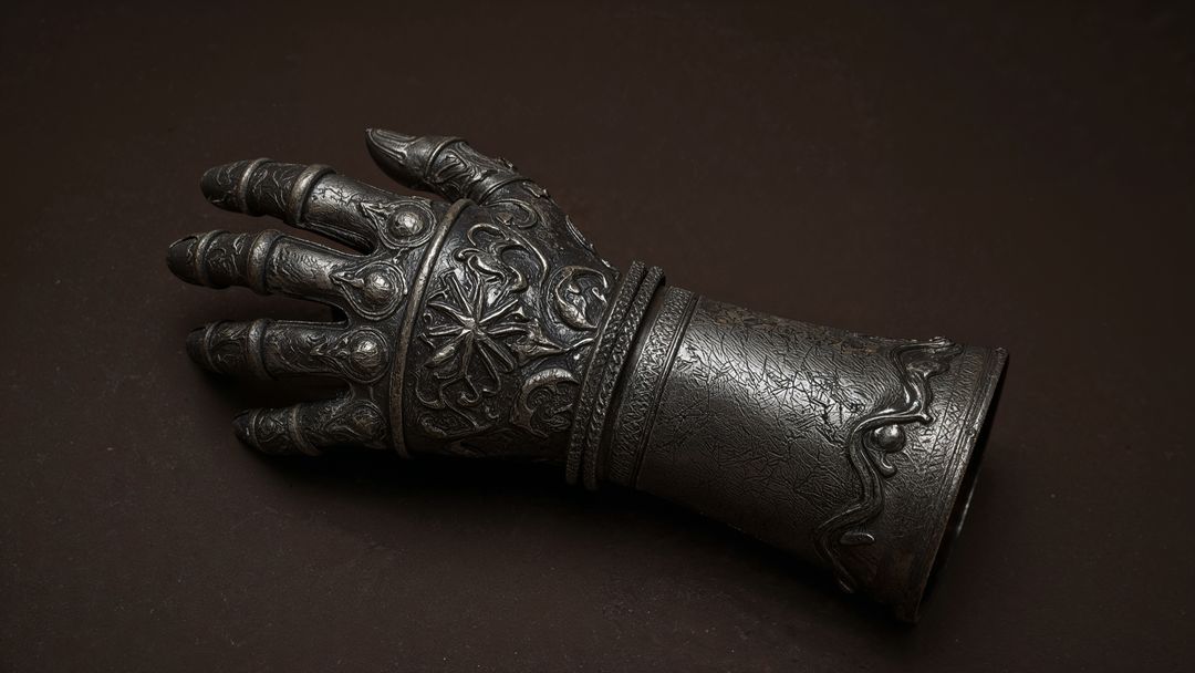 Intricately-Engraved Medieval Gauntlet with Carved Patterns