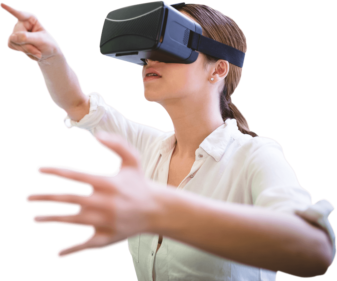 Businesswoman Engaging with VR Technology in Transparent Background