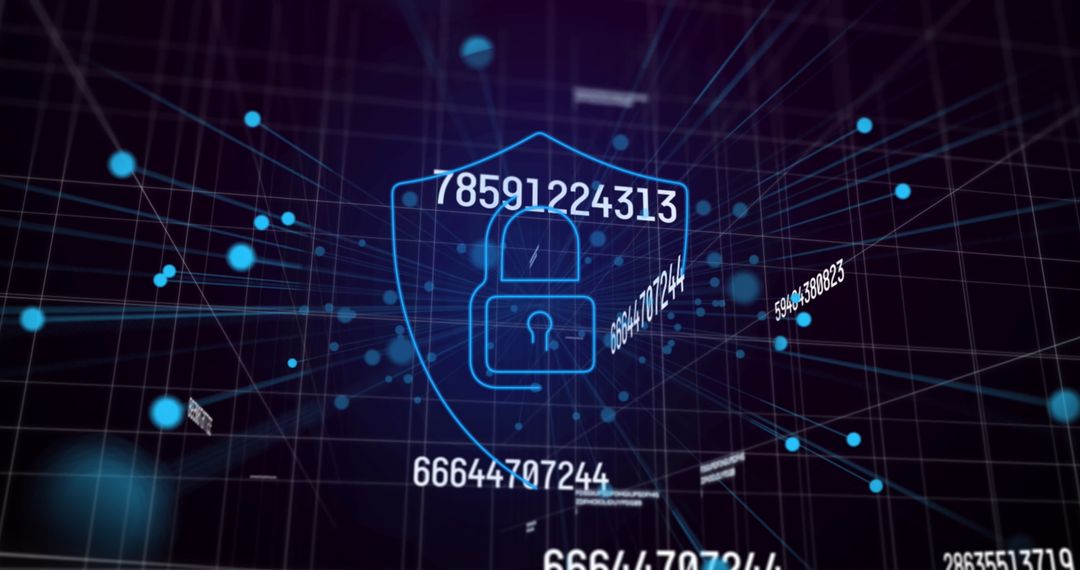 Digital Shield and Padlock Representing Data Security with Dynamic Numbers - Free Images, Stock Photos and Pictures on Pikwizard.com