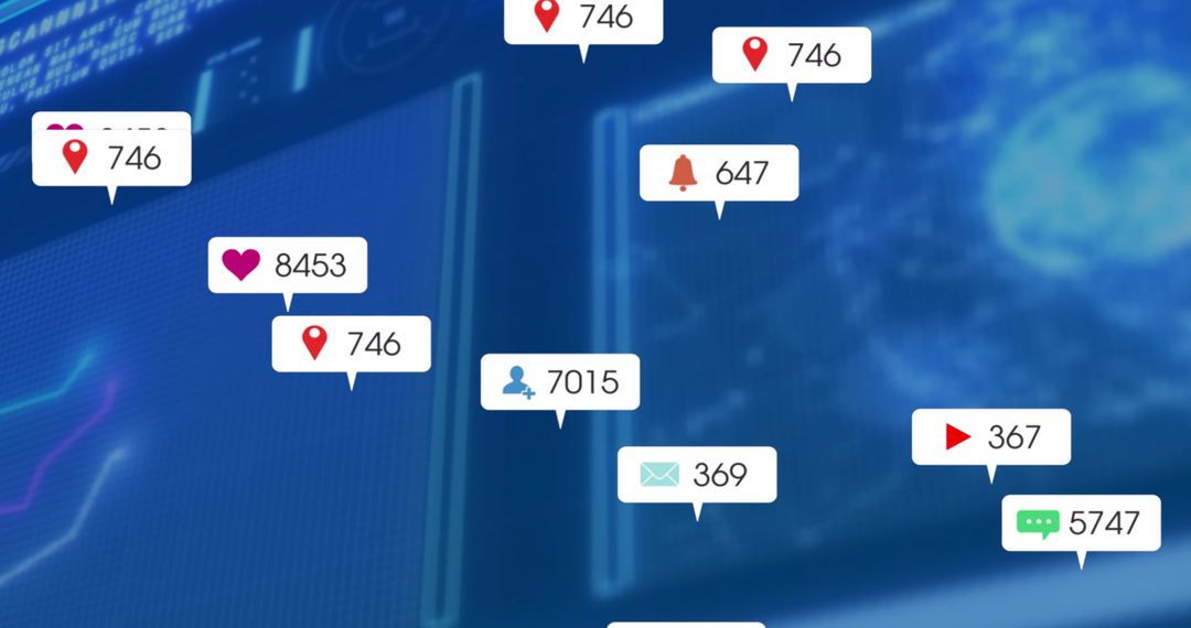 Interactive Digital Interface with Moving Social Media Notifications