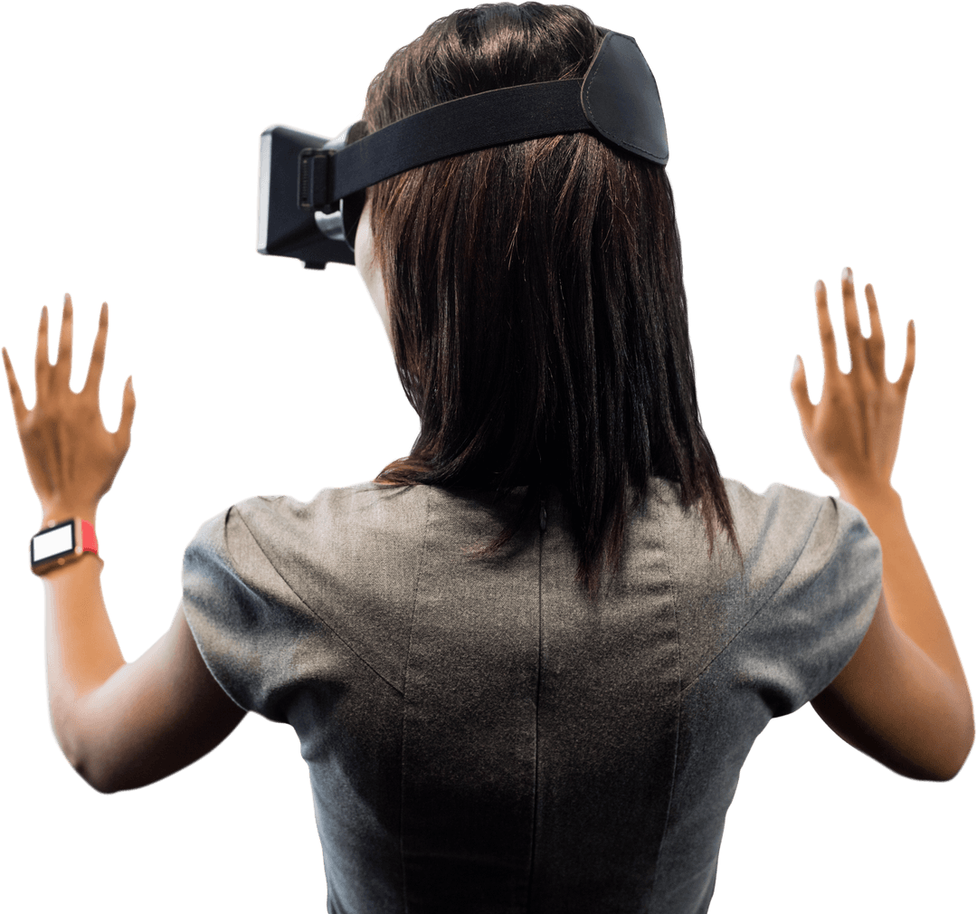 Transparent Background Woman Engaging with VR Headset Experience