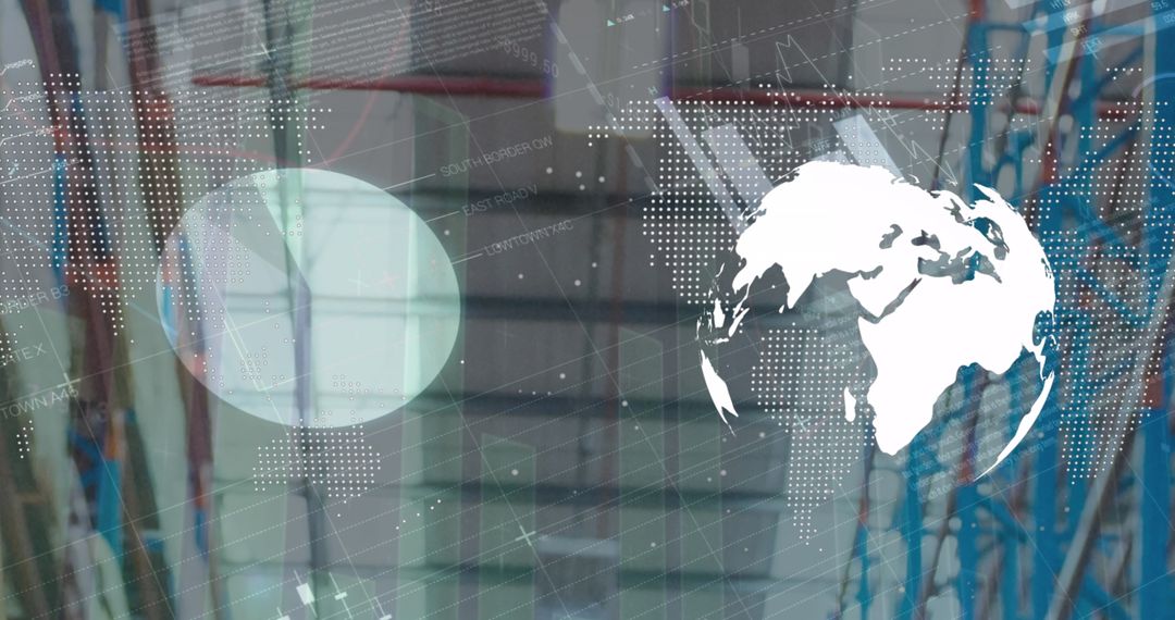 Digital World Map Overlay on Industrial Background Highlighting Global Connectivity