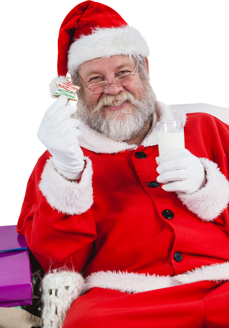 Transparent Santa Claus Holding Milk and Star Shape Cookie - Download Free Stock Images Pikwizard.com