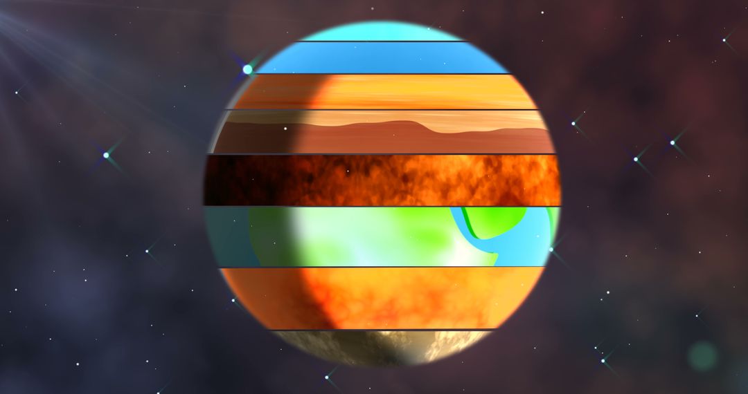 Digital Composite of Earth's Rotating Layers in Cosmic Landscape