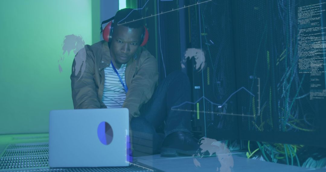 IT Technician Overseeing Data Processing in Server Room