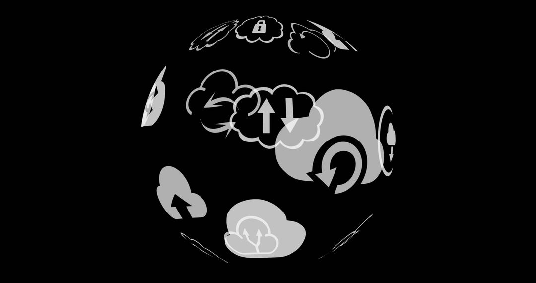 Rotating Sphere of Cloud Computing Icons Black Background