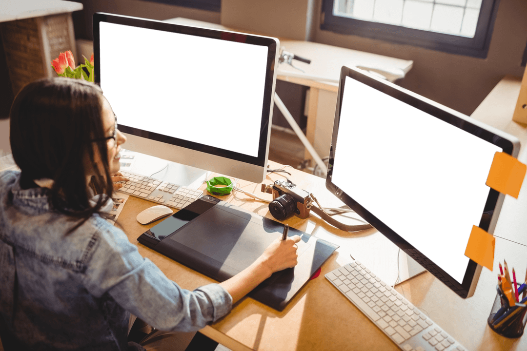 Transparent Display Creative Designer Working Digital Screen