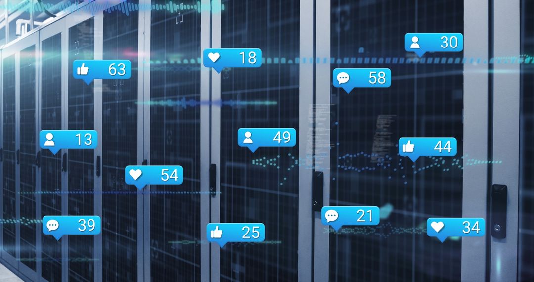 Social Media Notifications Overlaying Server Racks - Free Images, Stock Photos and Pictures on Pikwizard.com