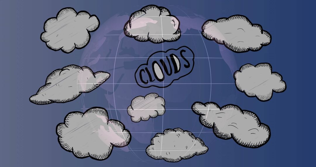 Hand-Drawn Clouds Flying Around Global Motif Digital Art