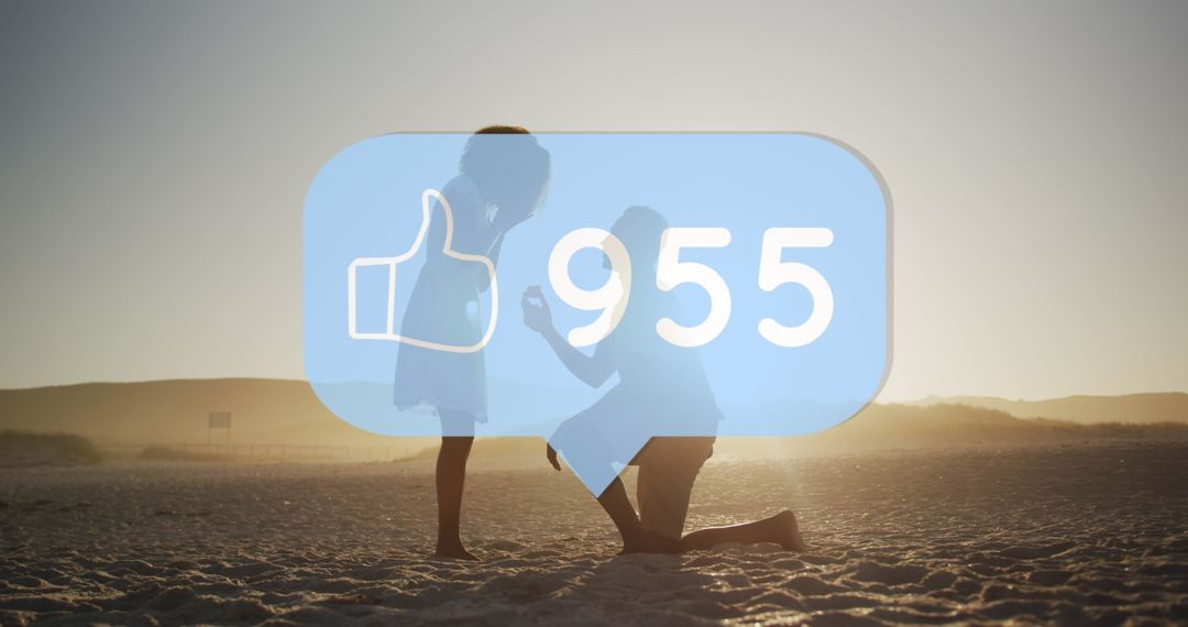 Beach Proposal with Social Media Like Icon Overlay